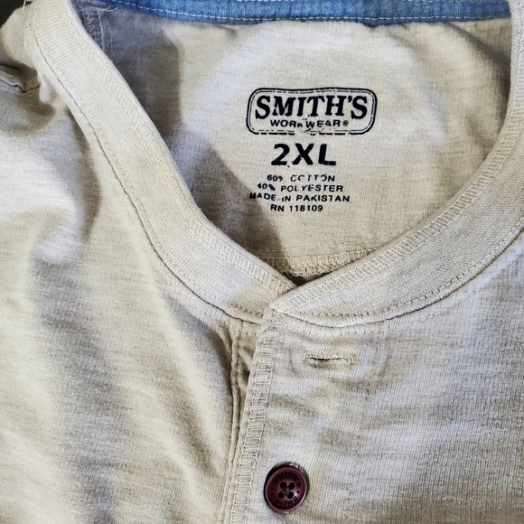 SMITH Other - Smith's Workwear Henley Shirt Mens 2XL Cream Short Sleeve Pocket Workwear Tee